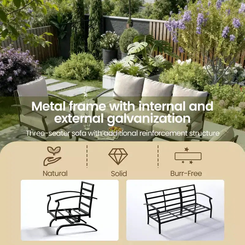 ALAULM Ensemble de conversation de terrasse 5 places, Ensemble de canapé-fauteuil à bascule extérieur avec coussins épais et table basse, Ensemble de meubles de bistrot