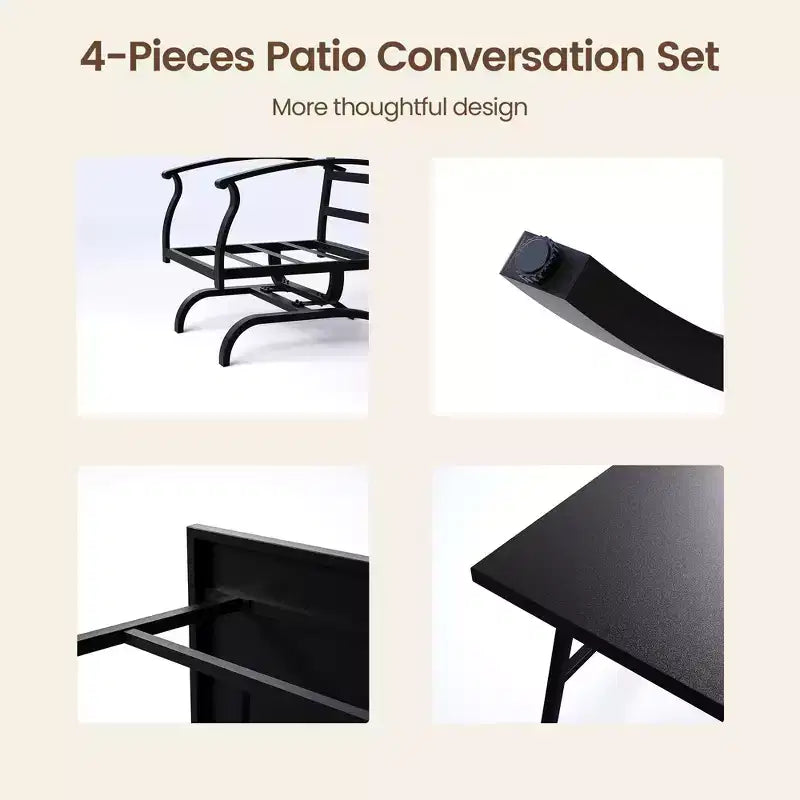 ALAULM Ensemble de conversation de terrasse 5 places, Ensemble de canapé-fauteuil à bascule extérieur avec coussins épais et table basse, Ensemble de meubles de bistrot
