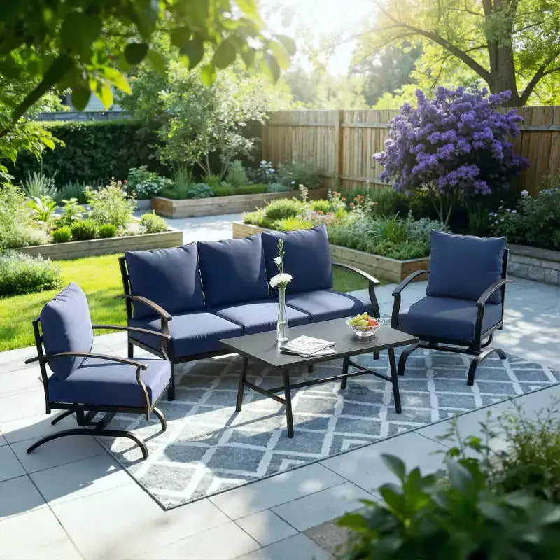 ALAULM Ensemble de conversation de terrasse 5 places, Ensemble de canapé-fauteuil à bascule extérieur avec coussins épais et table basse, Ensemble de meubles de bistrot