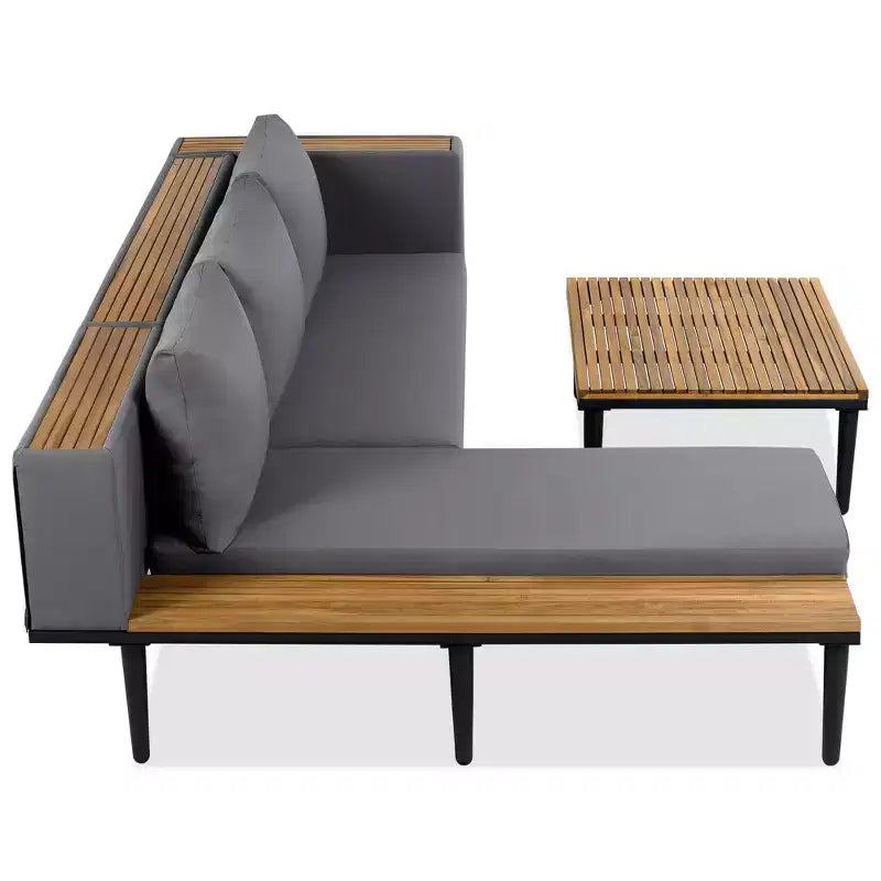 GDFStudio Nolan Ensemble de conversation de jardin moderne en bois d'acacia et métal en L avec table basse