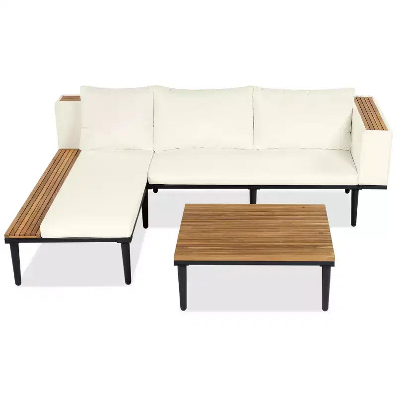 GDFStudio Nolan Ensemble de conversation de jardin moderne en bois d'acacia et métal en L avec table basse