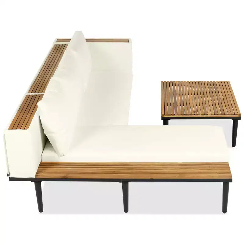 GDFStudio Nolan Ensemble de conversation de jardin moderne en bois d'acacia et métal en L avec table basse