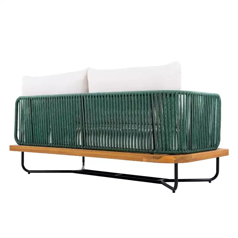 Christopher Knight Home Oleg Ensemble de canapé sectionnel d'extérieur 4 pièces en corde et acacia (table non incluse)