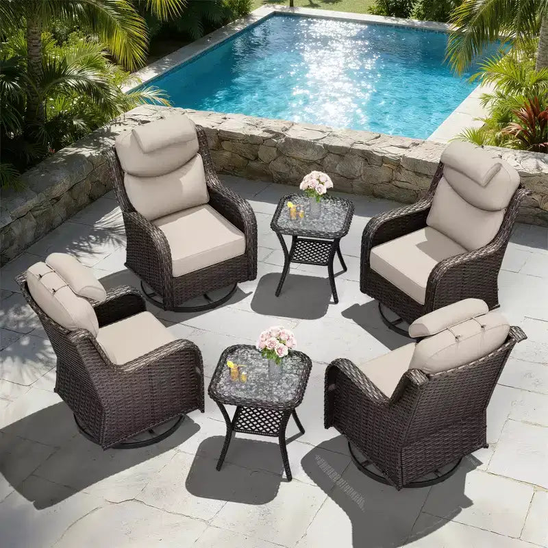 Ensemble de fauteuils à bascule d'extérieur UPTIOT avec tables d'appoint pour la détente sur la terrasse