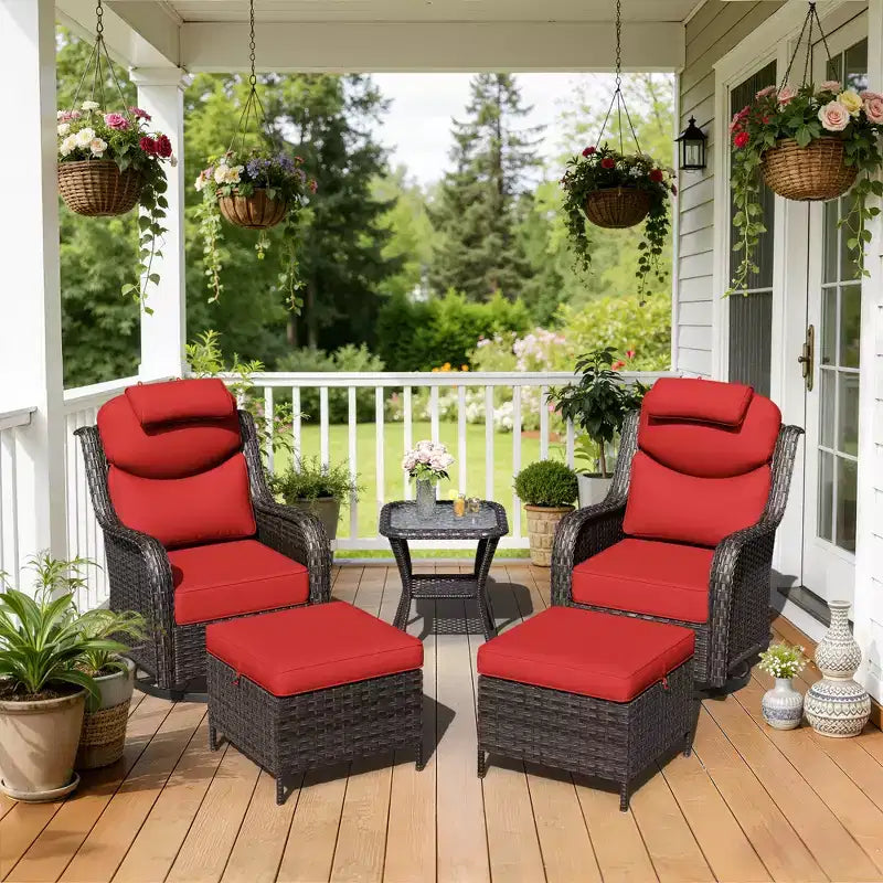 Ensemble de fauteuils à bascule d'extérieur UPTIOT avec ottoman convertible et table d'appoint pour la détente sur le patio