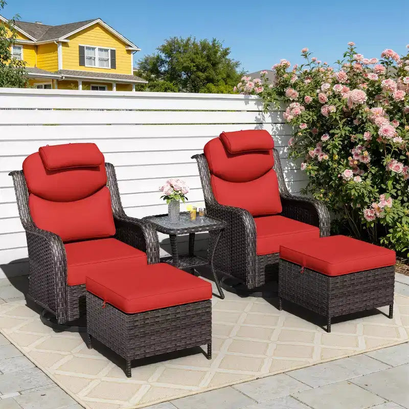 Ensemble de fauteuils à bascule d'extérieur UPTIOT avec ottoman convertible et table d'appoint pour la détente sur le patio