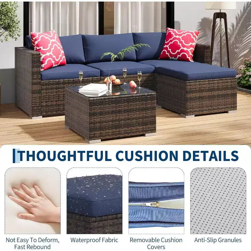 Acekool Ensemble de canapé sectionnel 5 pièces en rotin pour terrasse, meubles d'extérieur modulables avec coussins, pour jardin, cour, piscine