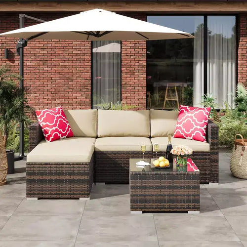 Acekool Ensemble de canapé sectionnel 5 pièces en rotin pour terrasse, meubles d'extérieur modulables avec coussins, pour jardin, cour, piscine