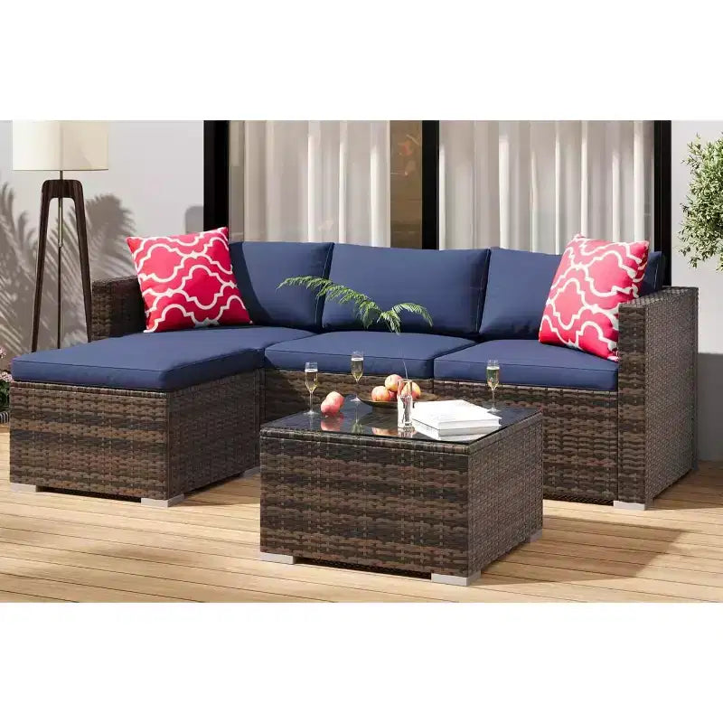 Acekool Ensemble de canapé sectionnel 5 pièces en rotin pour terrasse, meubles d'extérieur modulables avec coussins, pour jardin, cour, piscine