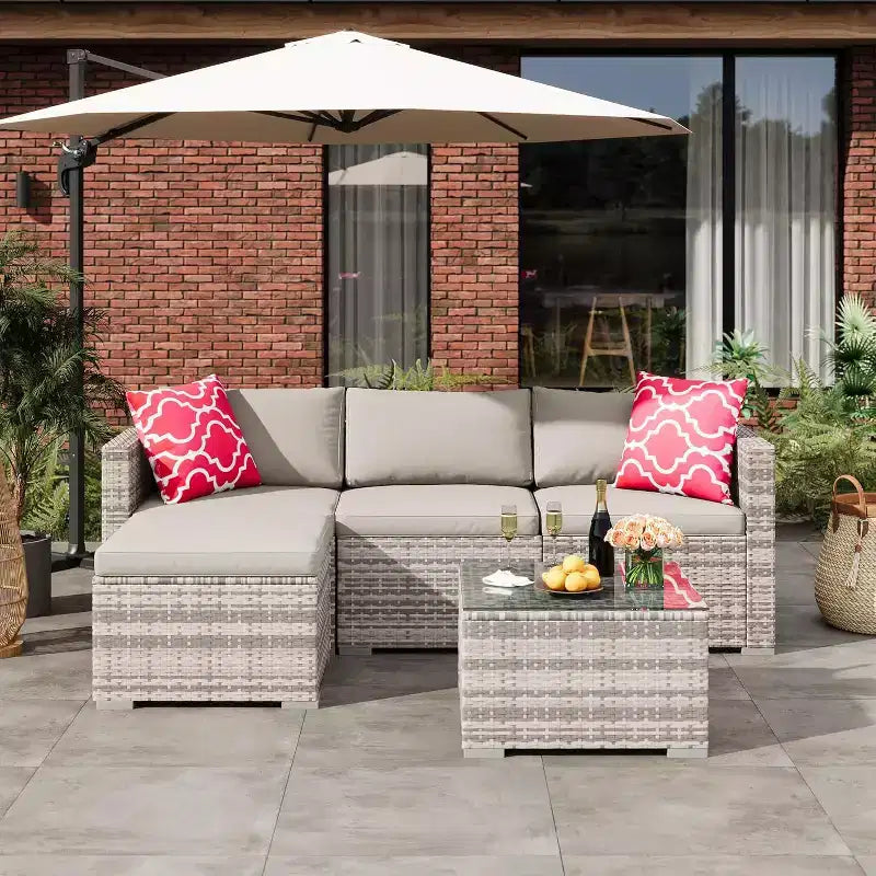 Acekool Ensemble de canapé sectionnel 5 pièces en rotin pour terrasse, meubles d'extérieur modulables avec coussins, pour jardin, cour, piscine