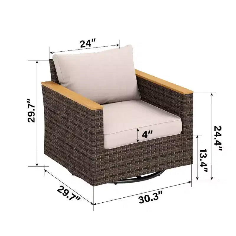 Captiva Designs Ensemble de conversation d'extérieur 9 pièces en rotin et osier pour terrasse, canapé sectionnel demi-lune incurvé avec pouf rembourré