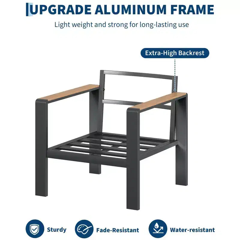 Ensemble de conversation d'extérieur 5 pièces en aluminium avec coussins épais lavables et table basse pour terrasse - Beige