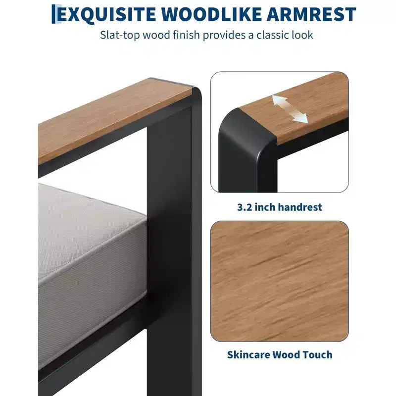 Ensemble de conversation d'extérieur 5 pièces en aluminium avec coussins épais lavables et table basse pour terrasse - Beige