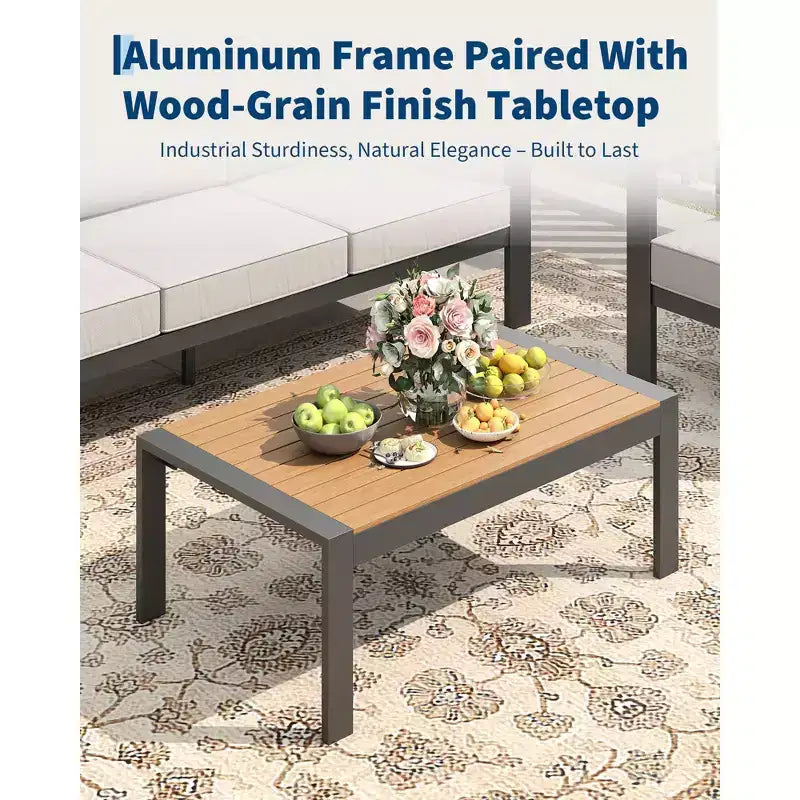 Ensemble de conversation d'extérieur 5 pièces en aluminium avec coussins épais lavables et table basse pour terrasse - Beige