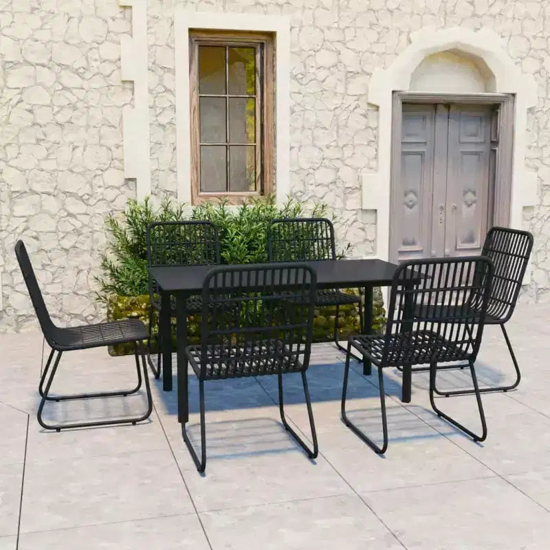 vidaXL Salon de jardin noir résine tressée, acier revêtu par poudre, verre