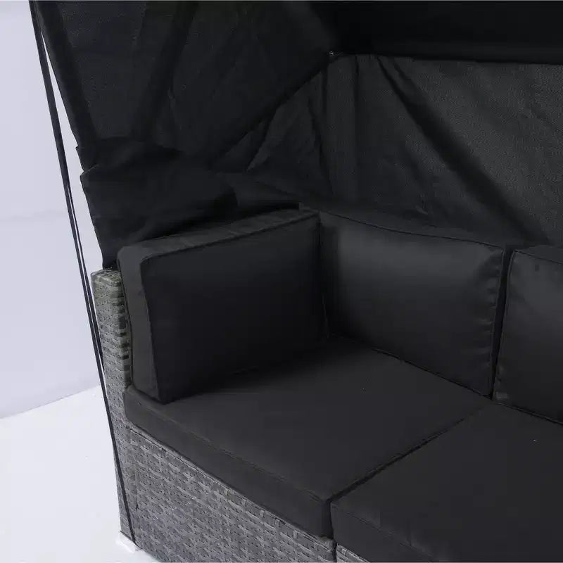 Canapé sectionnel d'extérieur moderne 7 pièces GDFStudio Solio en fer et rotin PE avec auvent rétractable et coussins lavables