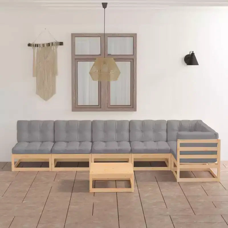 vidaXL Salon de jardin gris, Pin massif, Polyester Grand