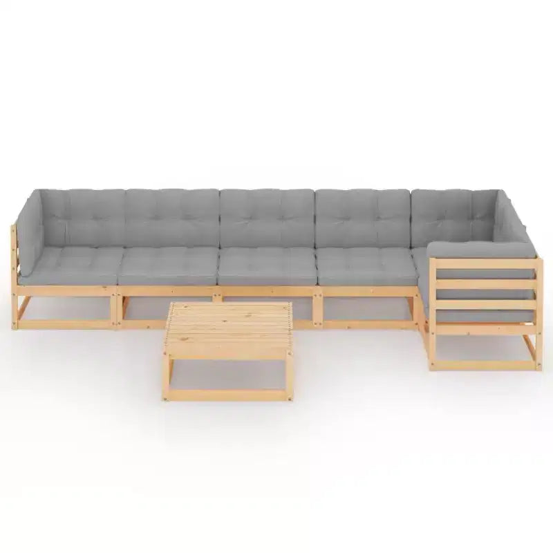vidaXL Salon de jardin gris, Pin massif, Polyester Grand