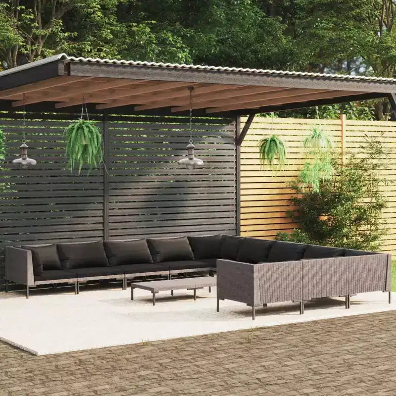 vidaXL Salon de jardin grand modèle en acier laqué gris foncé