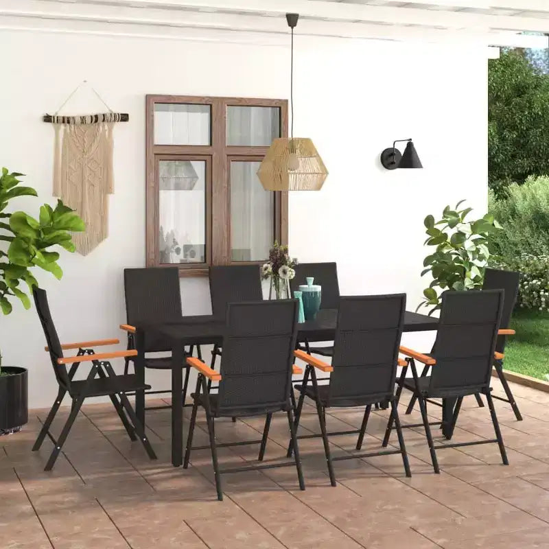 vidaXL Salon de jardin noir et marron en résine tressée, grands sièges