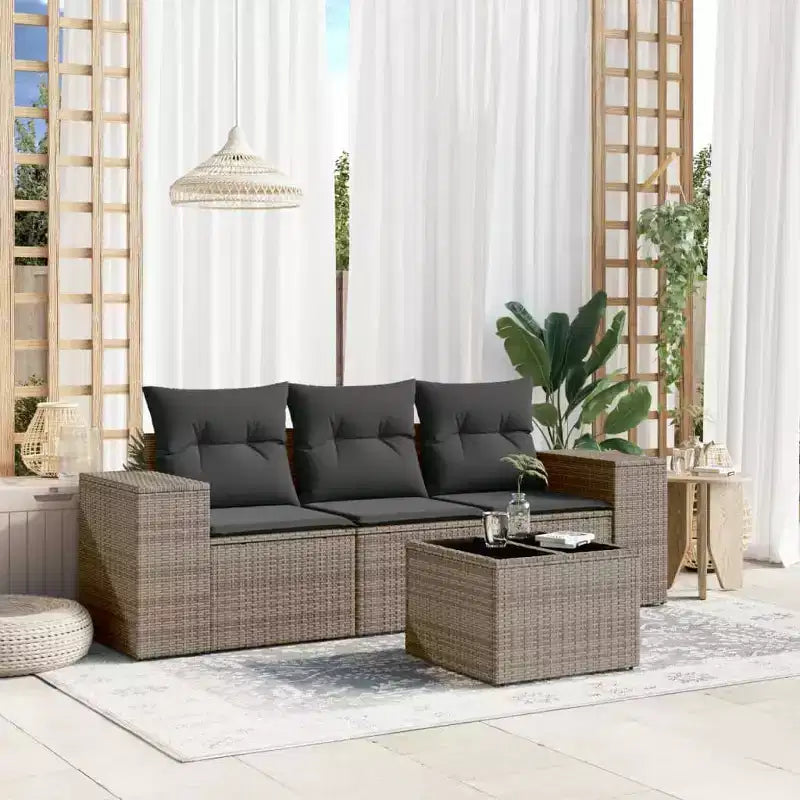 vidaXL Salon de jardin Gris Résine tressée Grand canapé modulaire d'extérieur