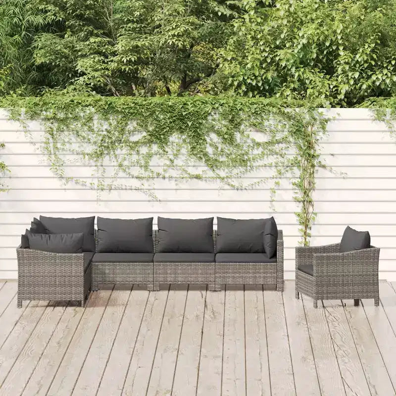 vidaXL Salon de jardin gris en résine tressée, acier enduit de poudre, tissu