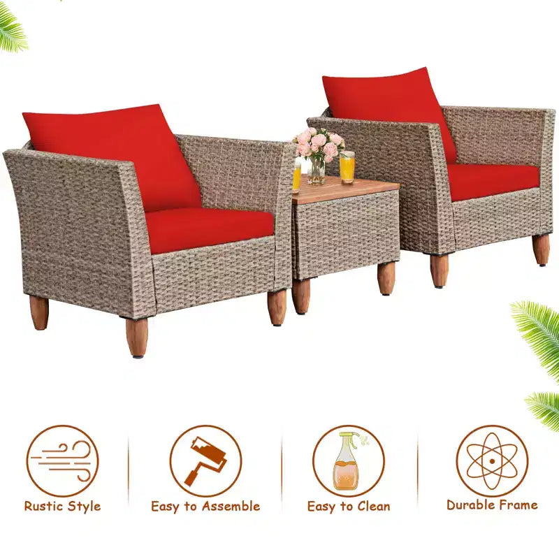 Ensemble de canapés de jardin en rotin 3 pièces Costway, mobilier de conversation en osier avec coussins