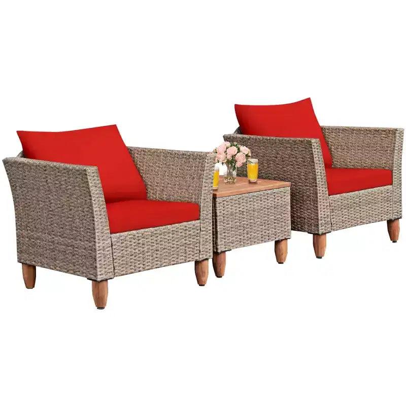 Ensemble de canapés de jardin en rotin 3 pièces Costway, mobilier de conversation en osier avec coussins