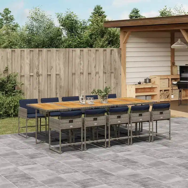 vidaXL Salon de jardin Gris, Marron, Bleu Marine