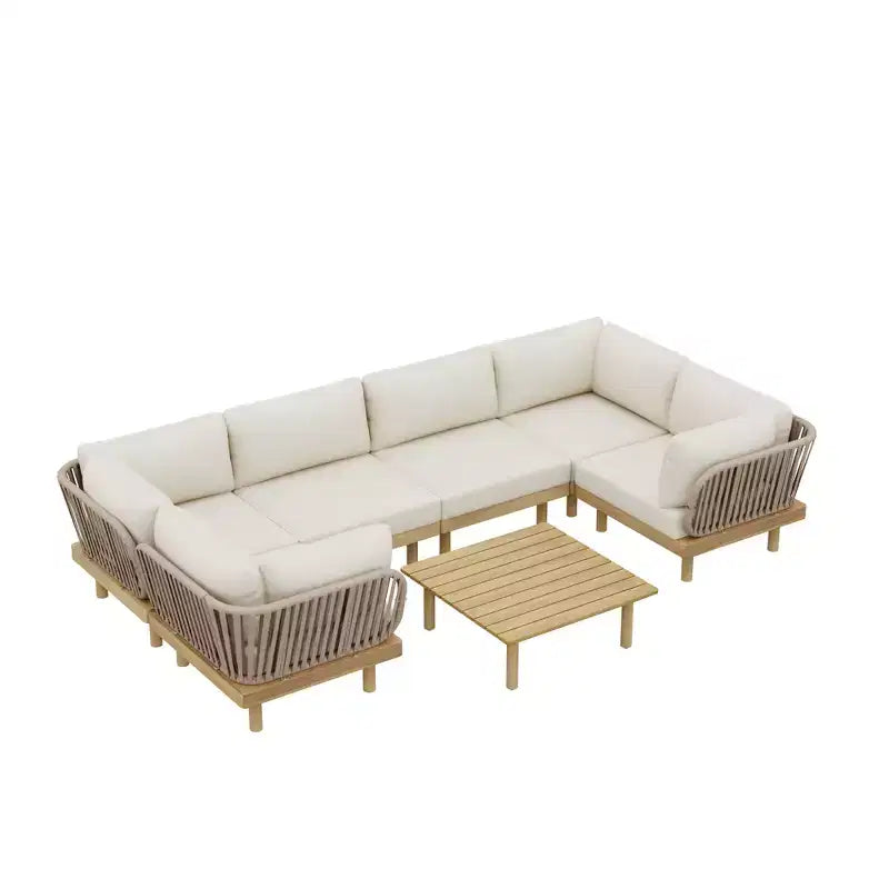 Christopher Knight Home Declan Canapé modulable d'extérieur en acacia et corde en forme de U avec table basse