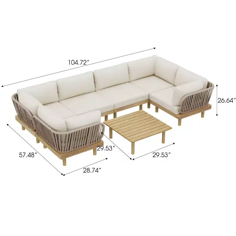 Christopher Knight Home Declan Canapé modulable d'extérieur en acacia et corde en forme de U avec table basse