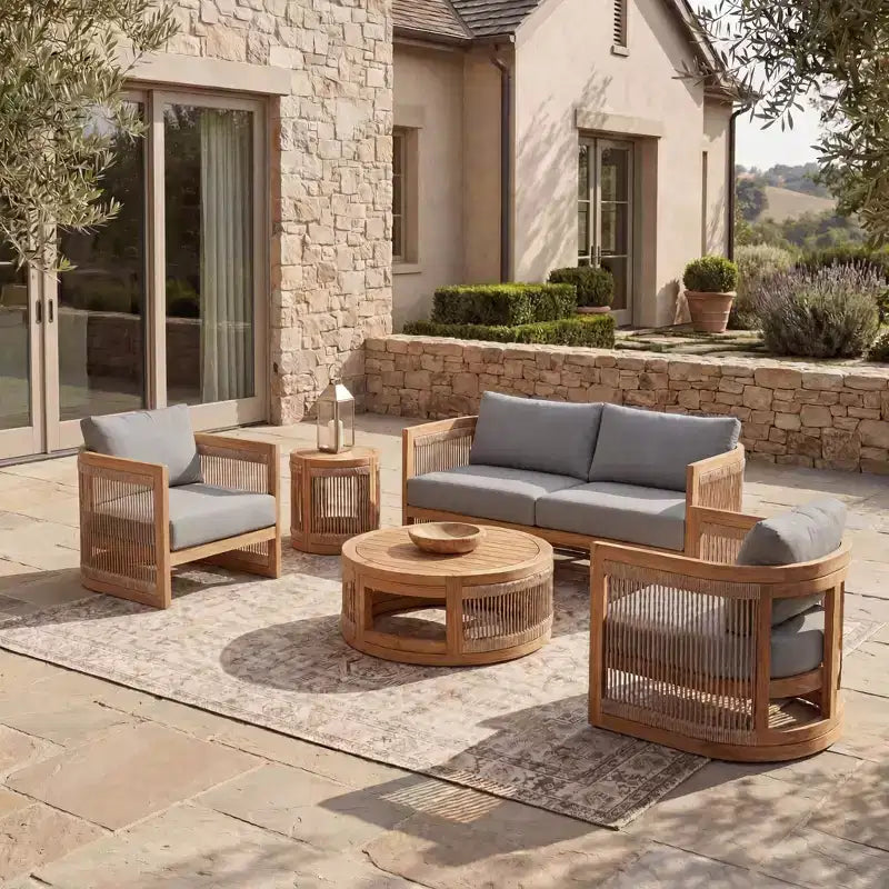 Christopher Knight Home Swedy, ensemble de 5 pièces de mobilier d'extérieur en bois d'acacia avec sièges baignoire incurvés et corde tressée