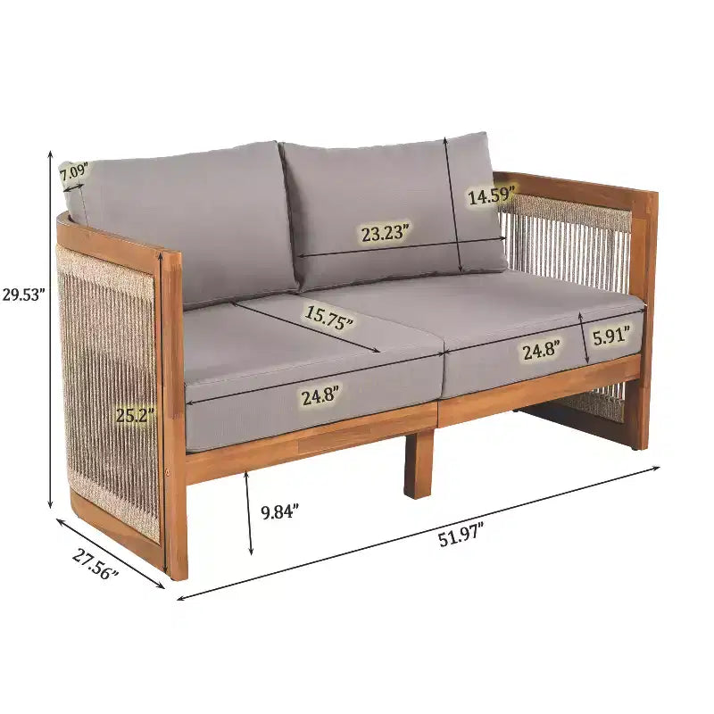 Christopher Knight Home Swedy, ensemble de 5 pièces de mobilier d'extérieur en bois d'acacia avec sièges baignoire incurvés et corde tressée