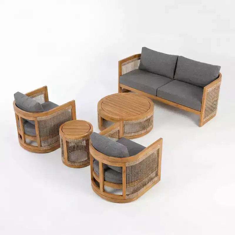 Christopher Knight Home Swedy, ensemble de 5 pièces de mobilier d'extérieur en bois d'acacia avec sièges baignoire incurvés et corde tressée