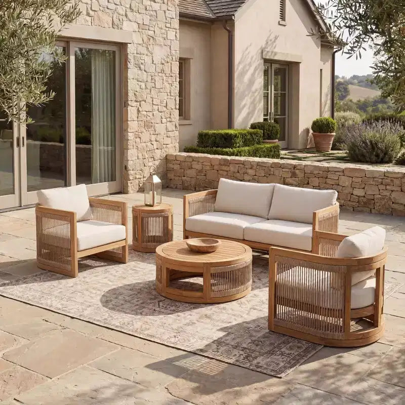 Christopher Knight Home Swedy, ensemble de 5 pièces de mobilier d'extérieur en bois d'acacia avec sièges baignoire incurvés et corde tressée
