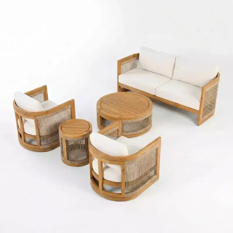 Christopher Knight Home Swedy, ensemble de 5 pièces de mobilier d'extérieur en bois d'acacia avec sièges baignoire incurvés et corde tressée