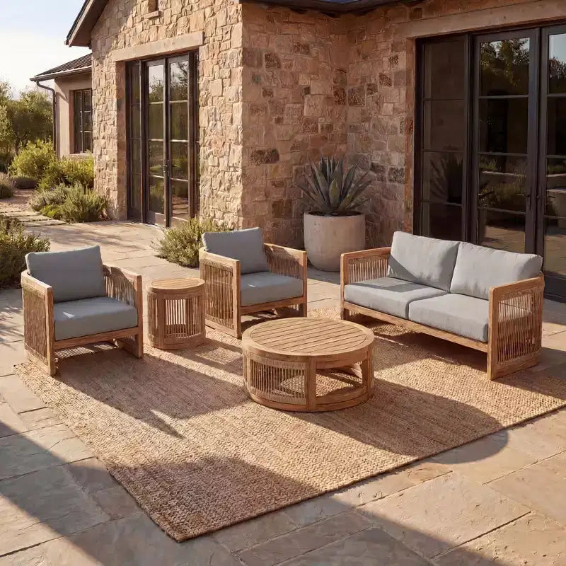 Christopher Knight Home Swedy, ensemble de 5 pièces de mobilier d'extérieur en bois d'acacia avec sièges baignoire incurvés et corde tressée
