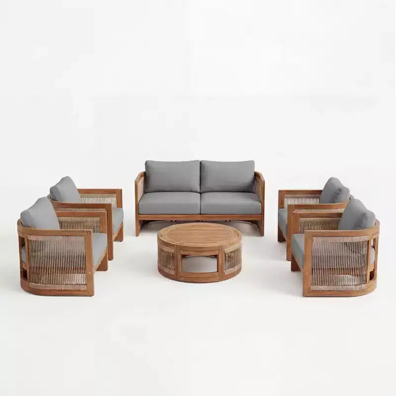 Christopher Knight Home Crune, ensemble de 6 pièces de mobilier d'extérieur en bois d'acacia avec design incurvé et corde tressée