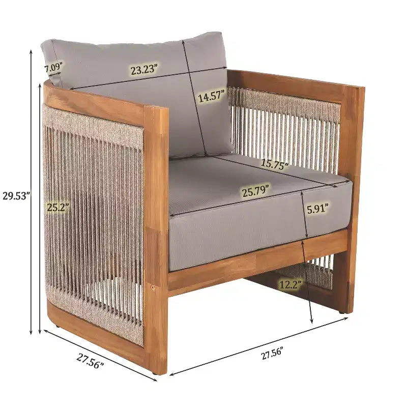 Christopher Knight Home Crune, ensemble de 6 pièces de mobilier d'extérieur en bois d'acacia avec design incurvé et corde tressée