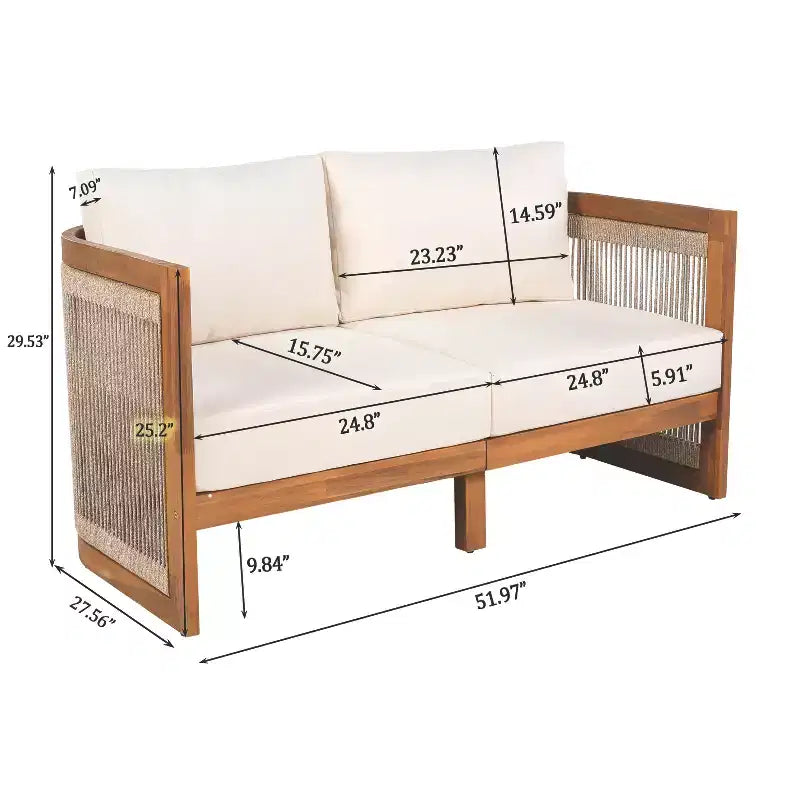 Christopher Knight Home Crune, ensemble de 6 pièces de mobilier d'extérieur en bois d'acacia avec design incurvé et corde tressée