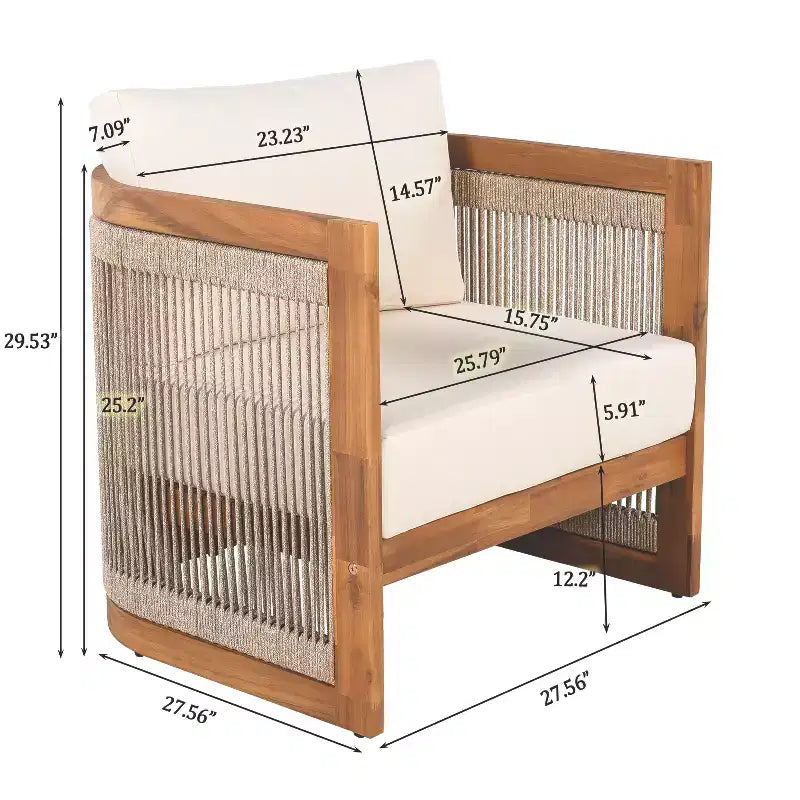 Christopher Knight Home Crune, ensemble de 6 pièces de mobilier d'extérieur en bois d'acacia avec design incurvé et corde tressée