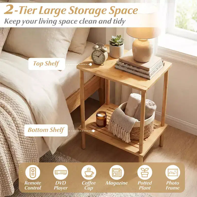 Costway Side Table Set of 2 w/Storage Shelves Rectangular Tea Sofa Table Accent Table