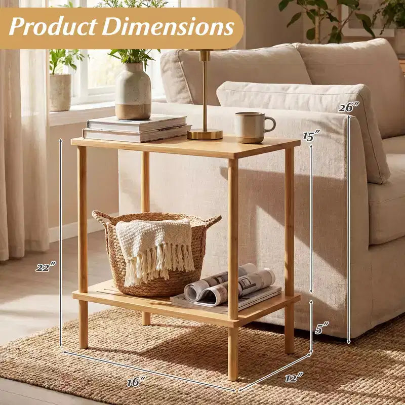 Costway Side Table Set of 2 w/Storage Shelves Rectangular Tea Sofa Table Accent Table