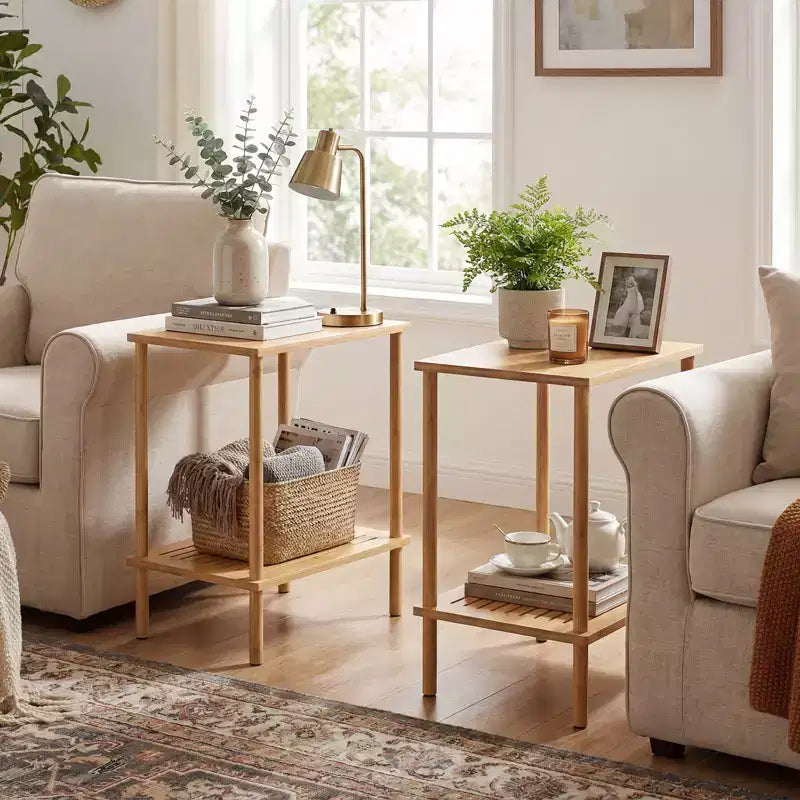 Costway Side Table Set of 2 w/Storage Shelves Rectangular Tea Sofa Table Accent Table