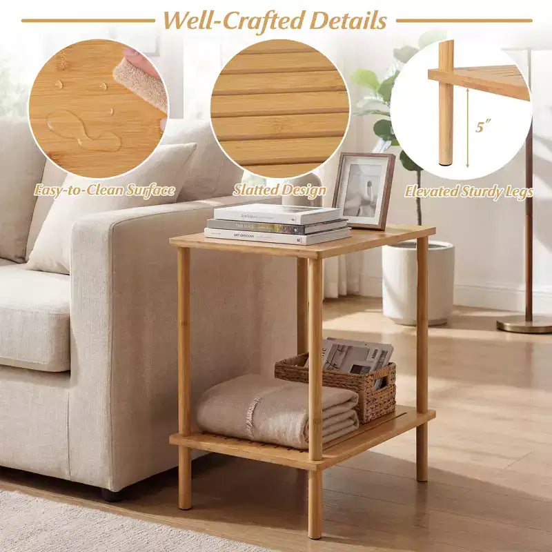 Costway Side Table Set of 2 w/Storage Shelves Rectangular Tea Sofa Table Accent Table