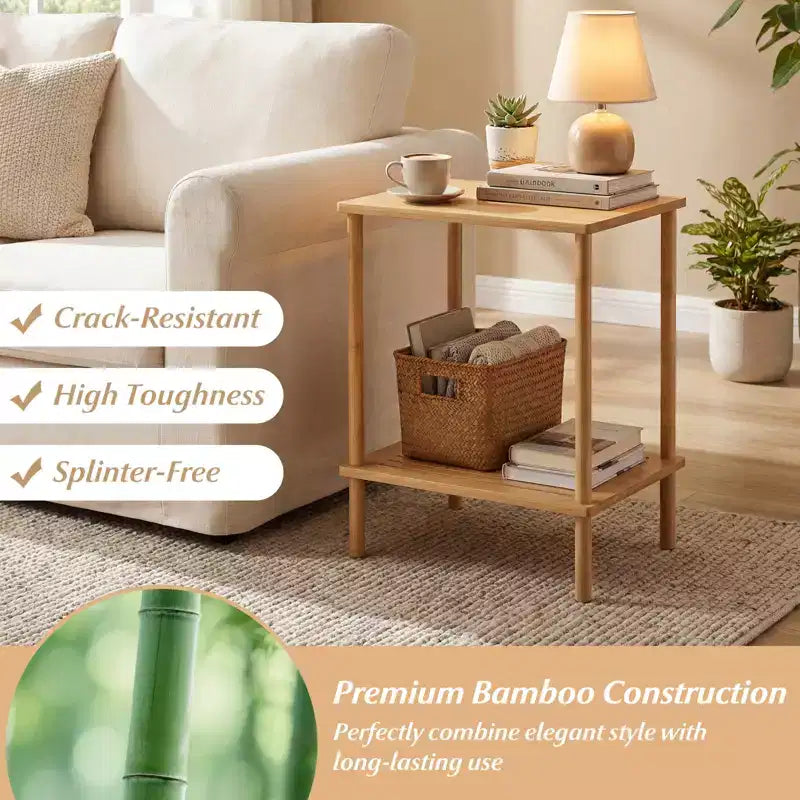 Costway Side Table Set of 2 w/Storage Shelves Rectangular Tea Sofa Table Accent Table