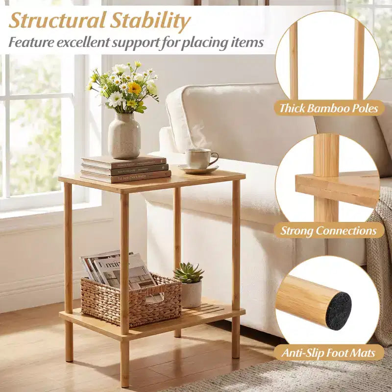 Costway Side Table Set of 2 w/Storage Shelves Rectangular Tea Sofa Table Accent Table