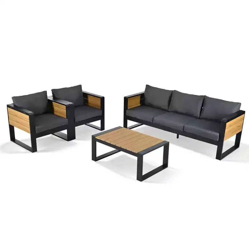 Ensemble de patio extérieur 4 pièces Polibi avec table basse et tables d'appoint pliantes