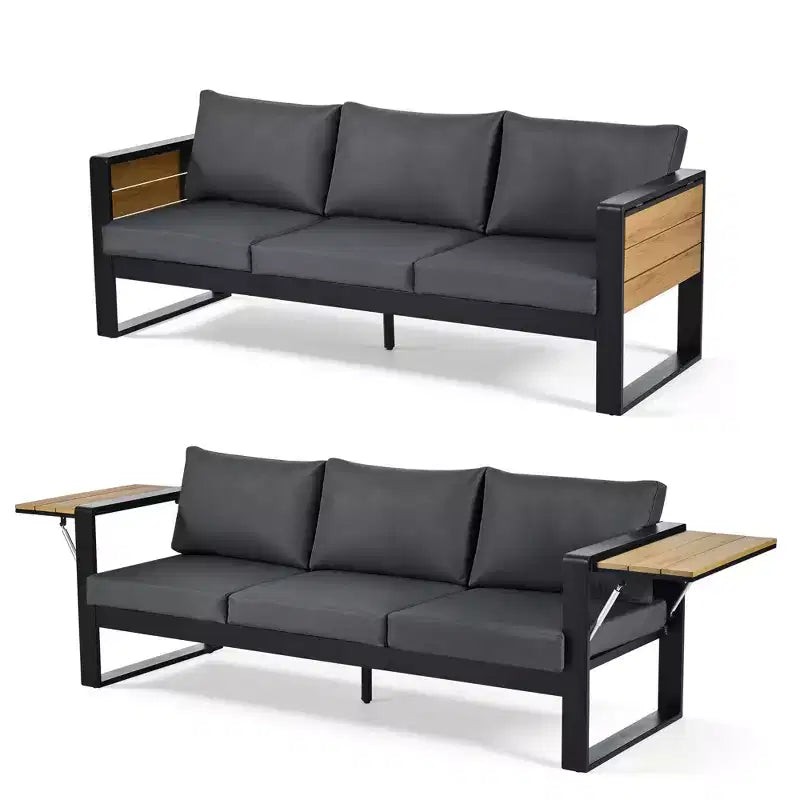 Ensemble de patio extérieur 4 pièces Polibi avec table basse et tables d'appoint pliantes
