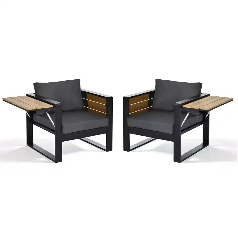 Ensemble de patio extérieur 4 pièces Polibi avec table basse et tables d'appoint pliantes